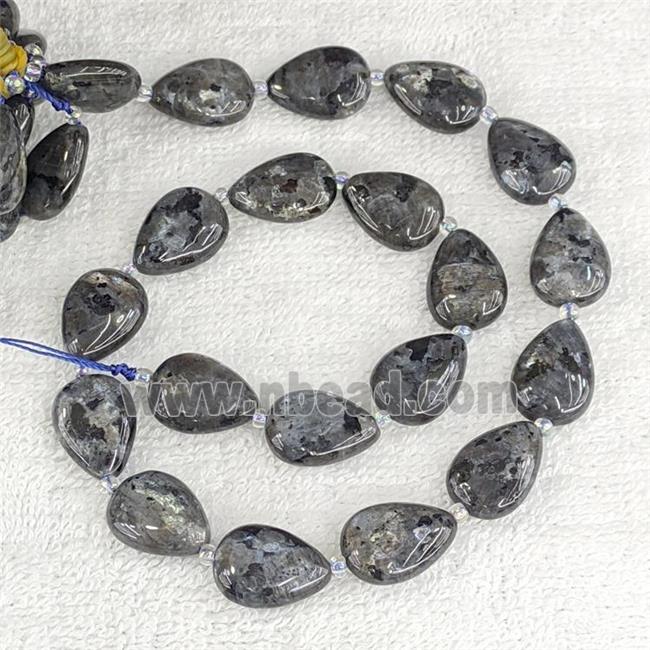 Natural Larvikite Teardrop Beads Flat Black Labradorite