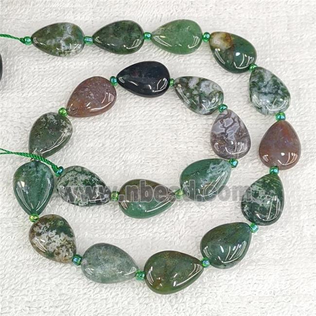 Natural Indian Agate Teardrop Beads Flat Green