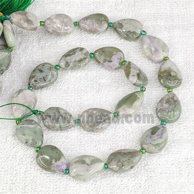 Natural Green Peace Jasper Teardrop Beads Flat