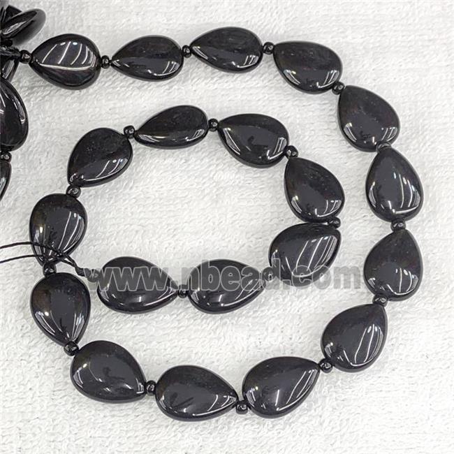Natural Black Obsidian Teardrop Beads Flat