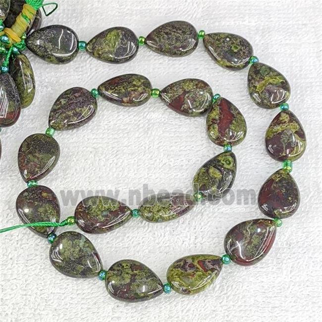 Natural Dragon Bloodstone Teardrop Beads Flat Green