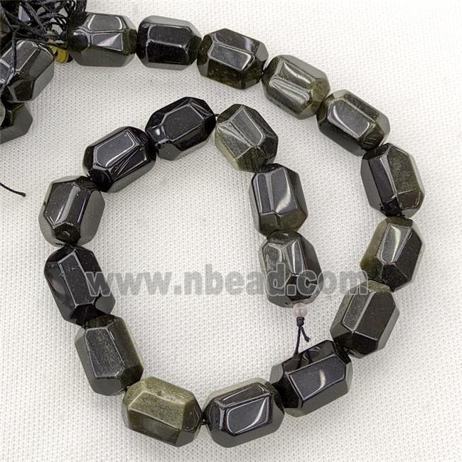 Natural Obsidian Beads Faceted Column Gold Flash