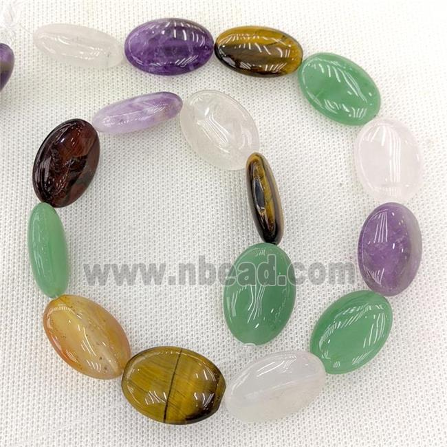 Natural Gemstone Oval Beads Flat Mixed