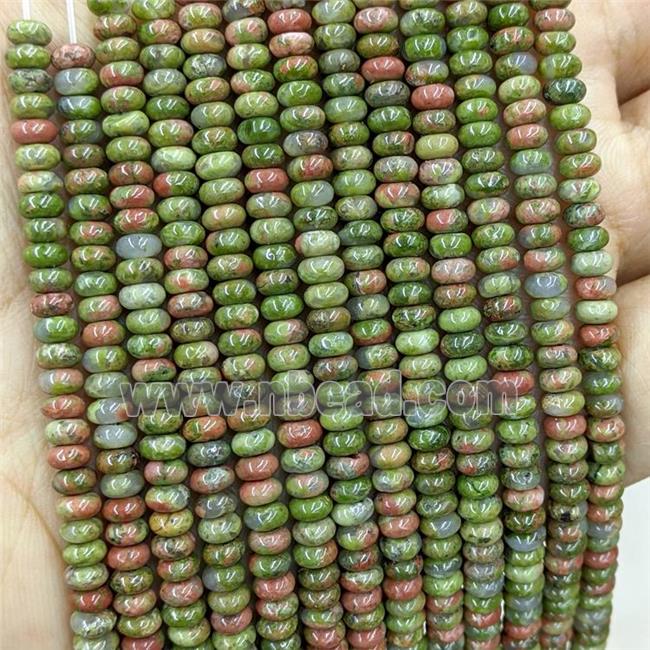 Natural Unakite Beads Green Smooth Rondelle