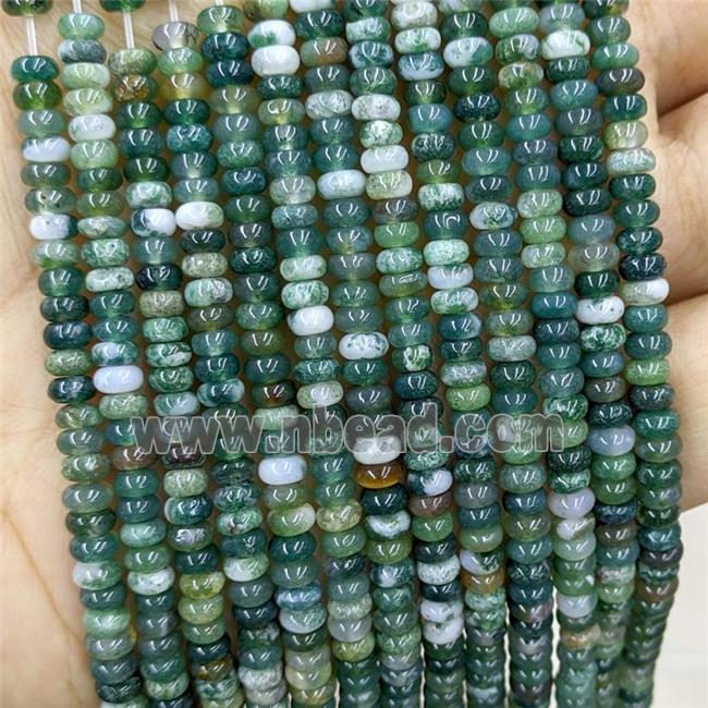 Natural Green Moss Agate Beads Smooth Rondelle