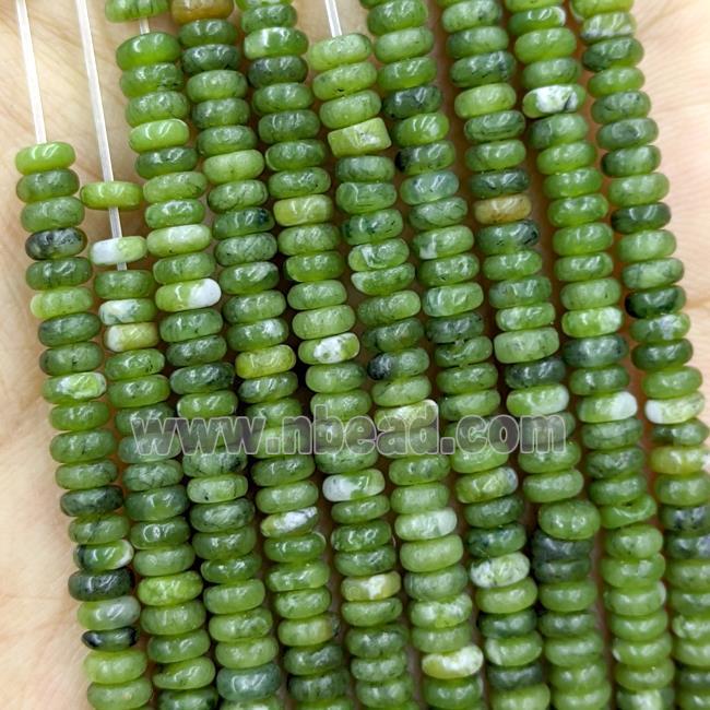 Chinese Green Nephrite Jade Beads Smooth Rondelle