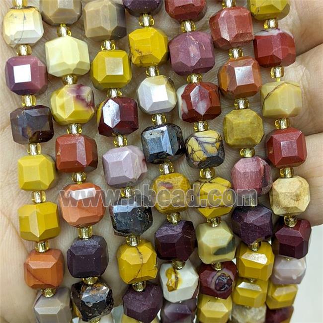 Natural Mookaite Beads Multicolor Faceted Cube