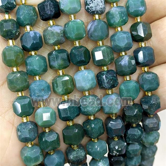 Natural Green Moss Agate Beads Faceted Cube