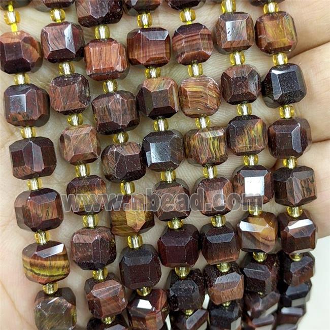 Natural Tiger Eye Stone Beads Red Dye Faceted Cube