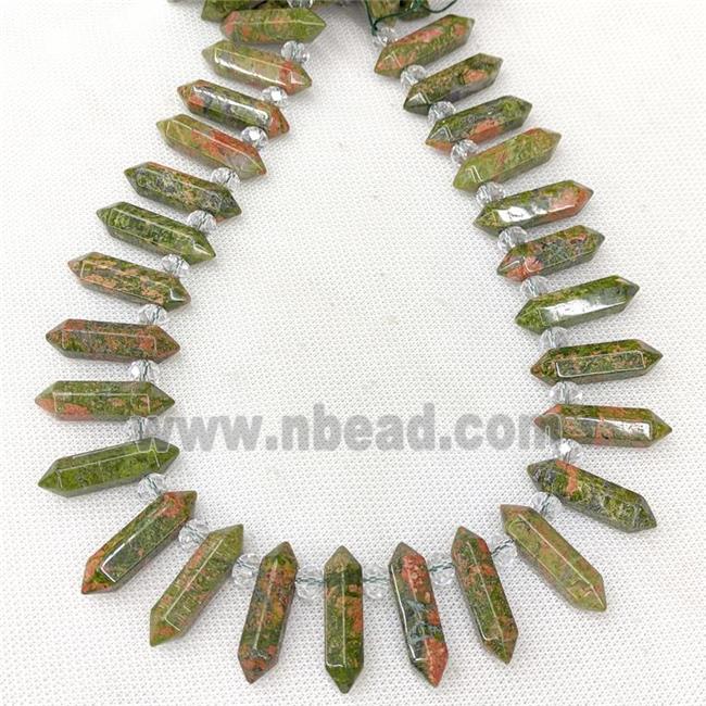 Natural Unakite Prism Beads Green Point