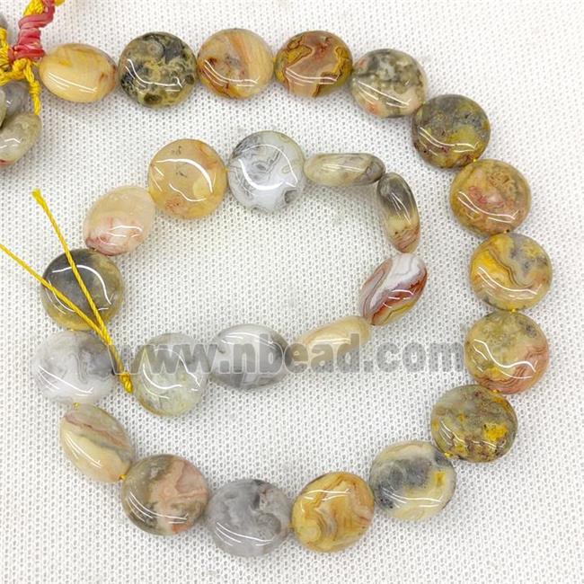 Natural Yellow Crazy Lace Agate Coin Beads Flat Circle