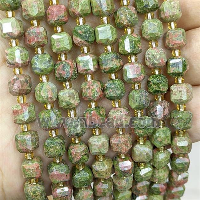 Natural Unakite Beads Green Faceted Cube