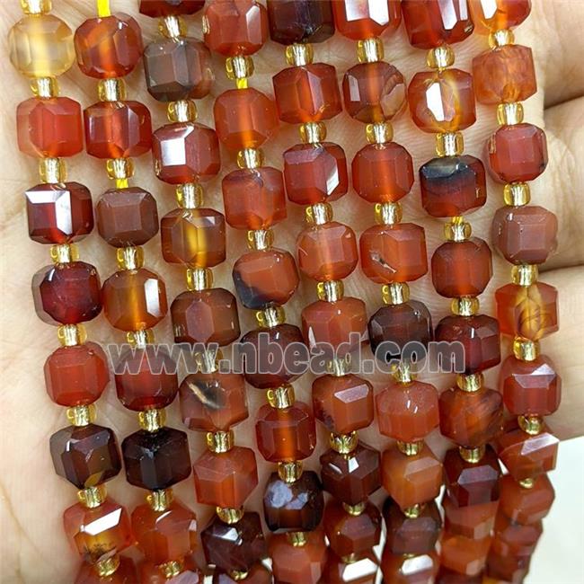 Natural Agate Beads Red Dye Faceted Cube