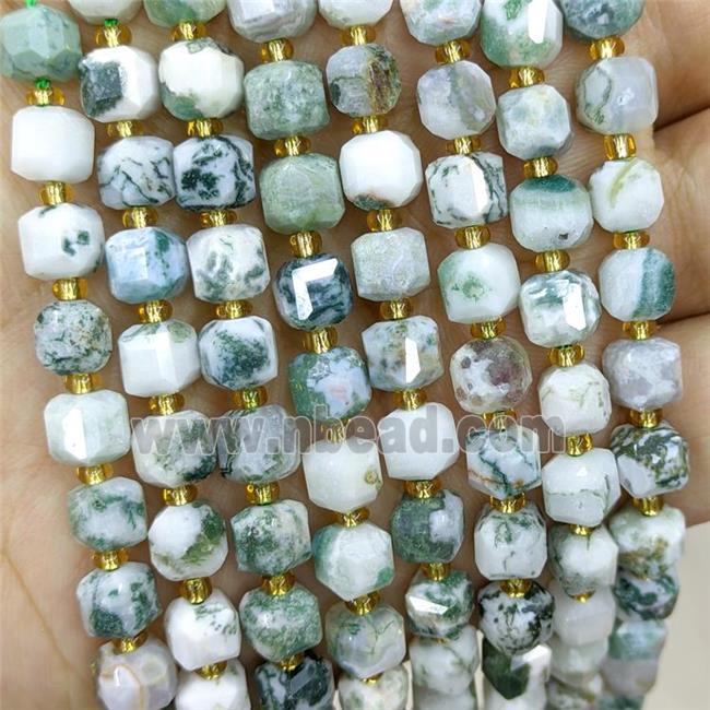 Natural Green Tree Agate Beads Faceted Cube
