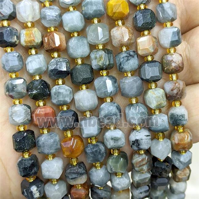 Natural Hawkeye Stone Beads Eagle Faceted Cube