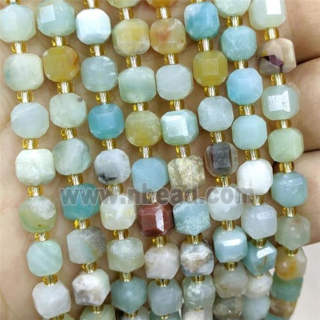 Natural Chinese Amazonite Beads Multicolor Faceted Cube