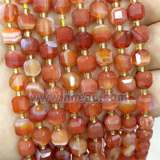 Natural Red Banded Agate Beads Stripe Faceted Cube