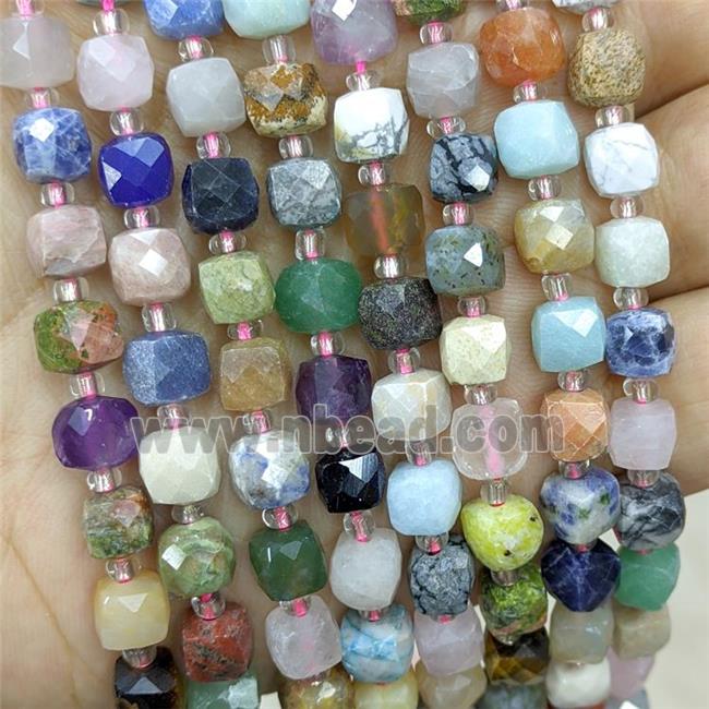 Natural Gemstone Beads Faceted Cube Mixed