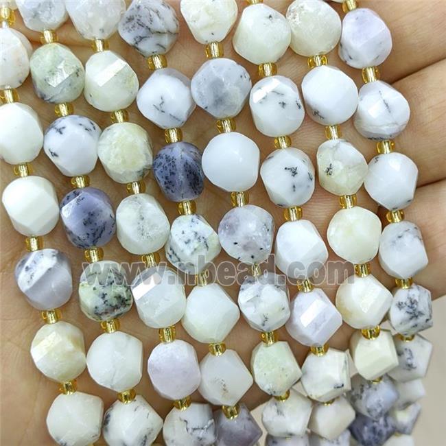 Natural Moss Opal Twist Beads White S-Shape Faceted