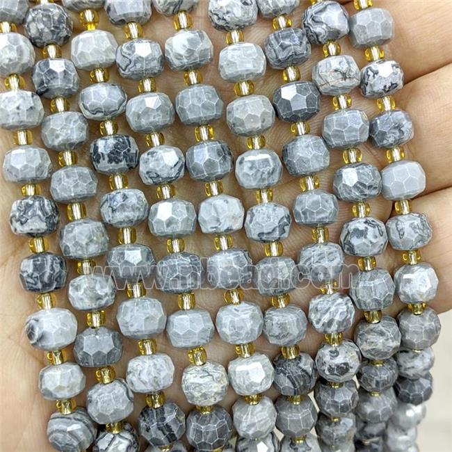 Natural Gray Map Jasper Beads Faceted Rondelle