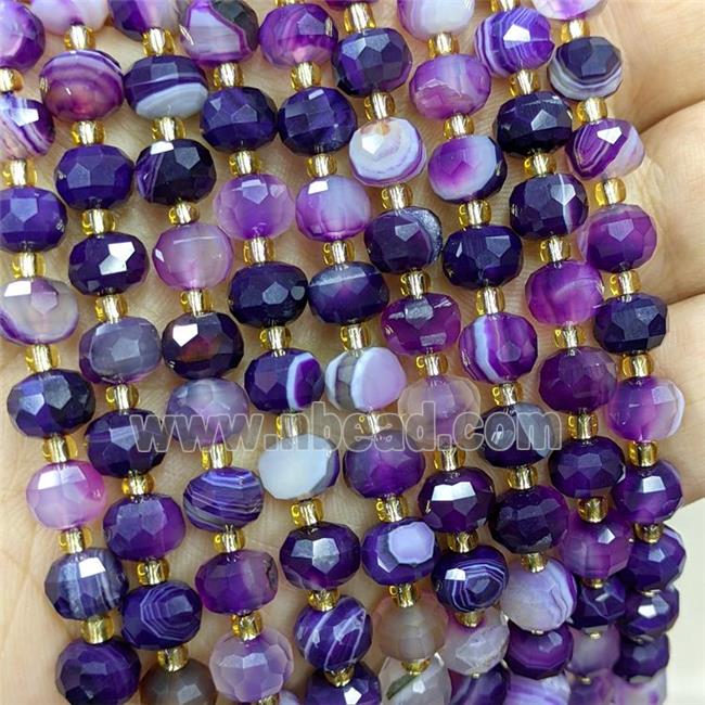Natural Banded Agate Beads Faceted Rondelle Purple Striped Dye