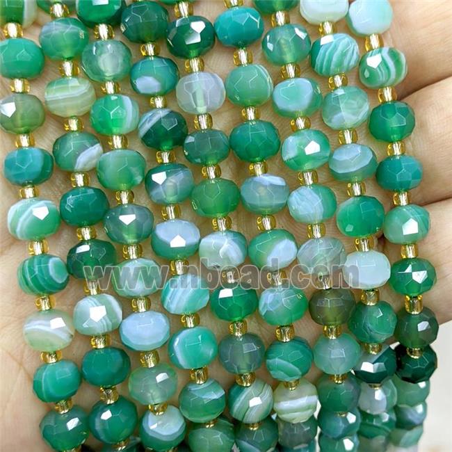 Natural Banded Agate Beads Faceted Rondelle Green Striped Dye