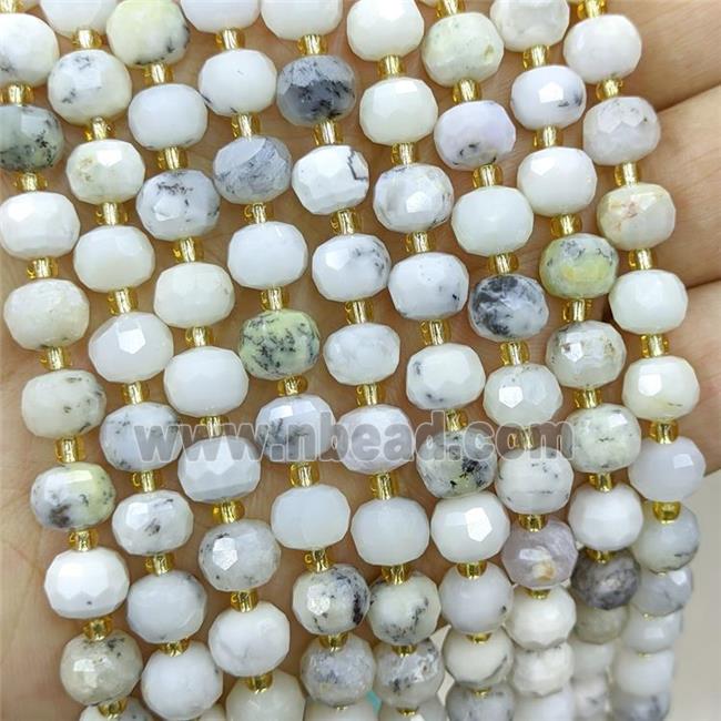 Natural White Moss Opal Beads Faceted Rondelle