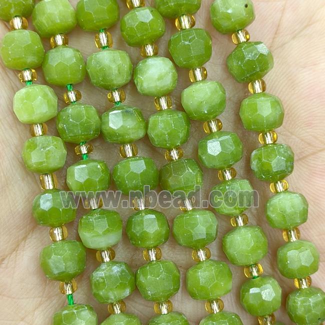 Natural Chinese Nephrite Jade Beads Faceted Rondelle Green