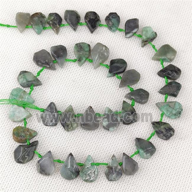 Natural Green Emerald Teardrop Beads Topdrilled