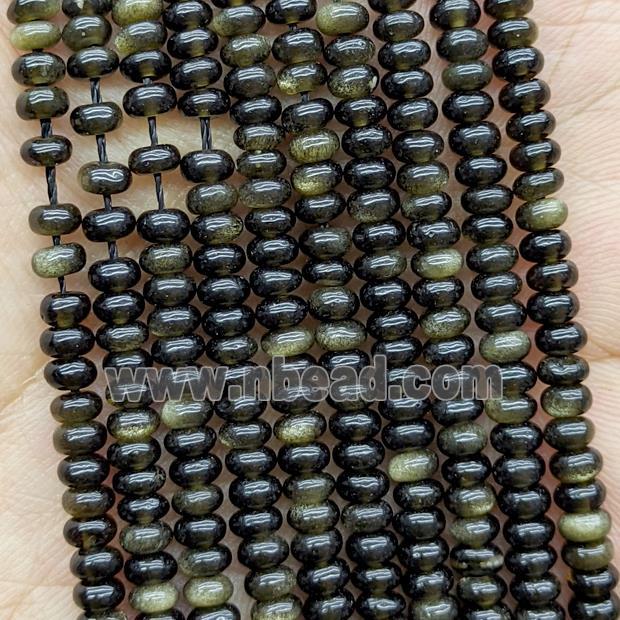 Natural Obsidian Beads Golden Flash Smooth Rondelle