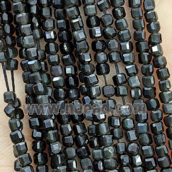 Natural Black Obsidian Beads Faceted Cube