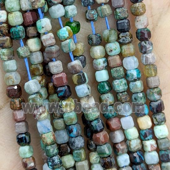 Natural Chrysocolla Beads Multicolor Faceted Cube