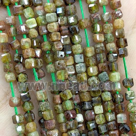 Natural Green Garnet Beads B-Grade Faceted Cube