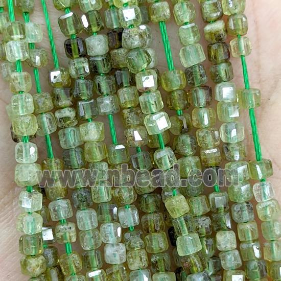 Natural Green Garnet Beads Faceted Cube