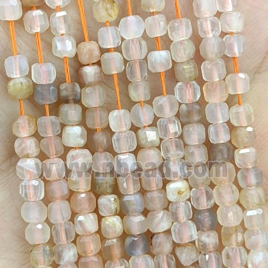 Natural Peach Moonstone Beads Faceted Cube
