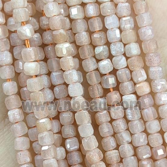 Natural Moonstone Beads Peach Faceted Cube