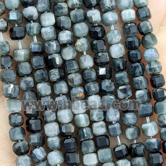 Natural Hawkeye Stone Beads Faceted Cube