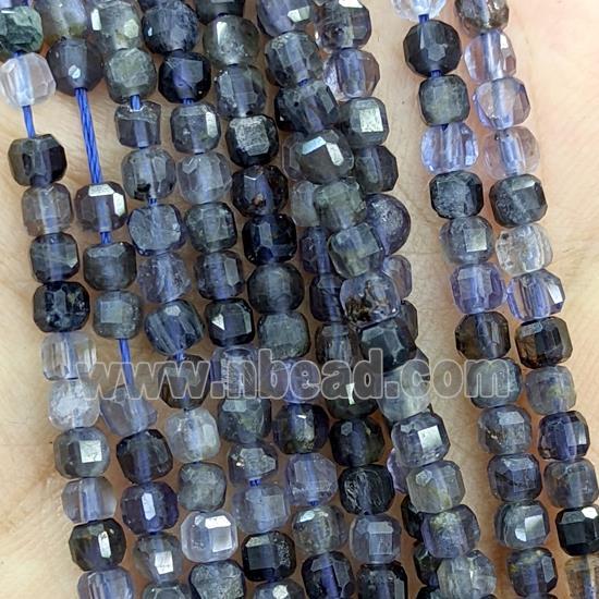 Natural Iolite Beads Inkblue Faceted Cube