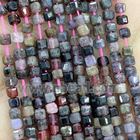 Natural Ruby Beads Multicolor Faceted Cube