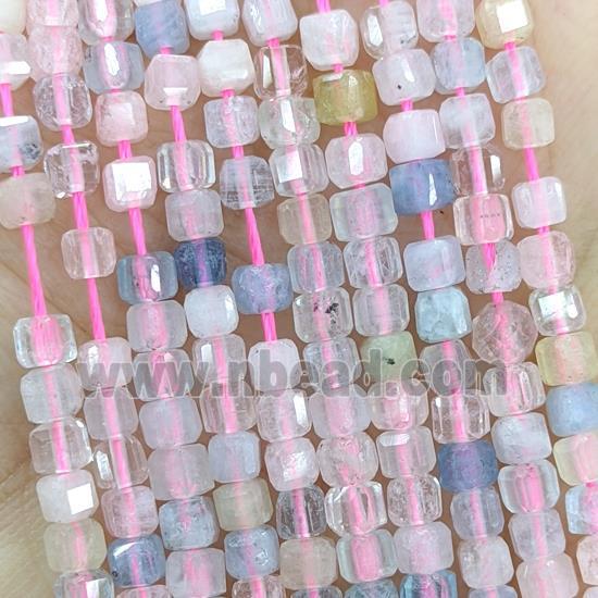 Natural Morganite Beads Multicolor Faceted Cube