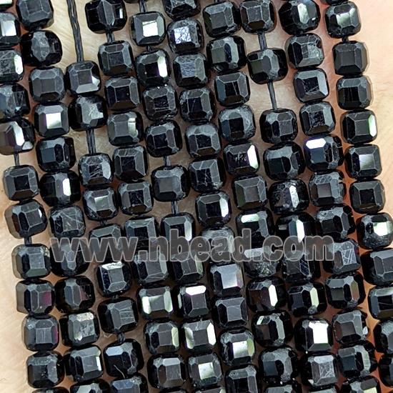 Natural Black Tourmaline Beads Faceted Cube