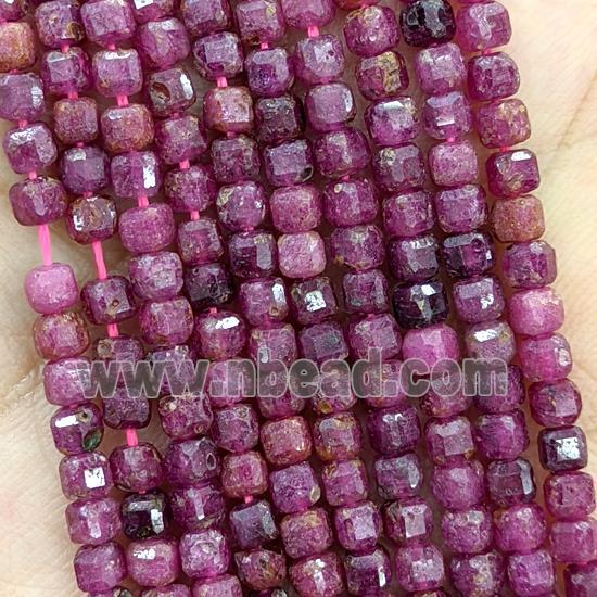 Natural Ruby Beads Red Dye Faceted Cube
