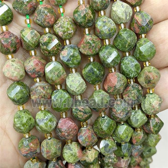 Natural Unakite Twist Beads S-Shape Faceted Green