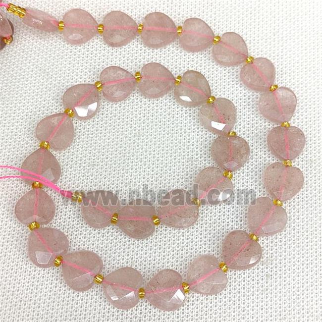 Natural Pink Strawberry Quartz Heart Beads Faceted