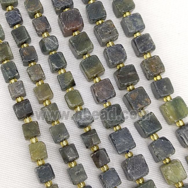 Natural Sapphire Beads Cube Green B-Grade