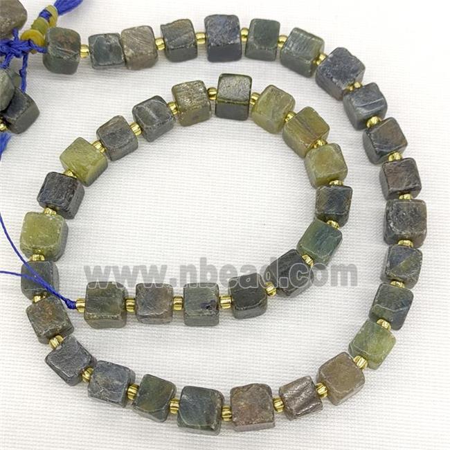 Natural Sapphire Beads Cube Green B-Grade