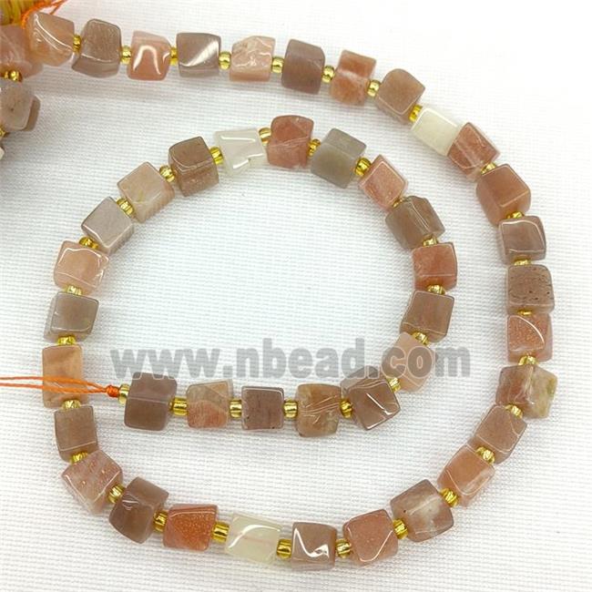 Natural Moonstone Beads Cube Multicolor