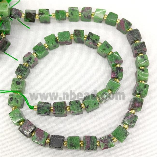 Natural Ruby In Zoisite Beads Green Cube