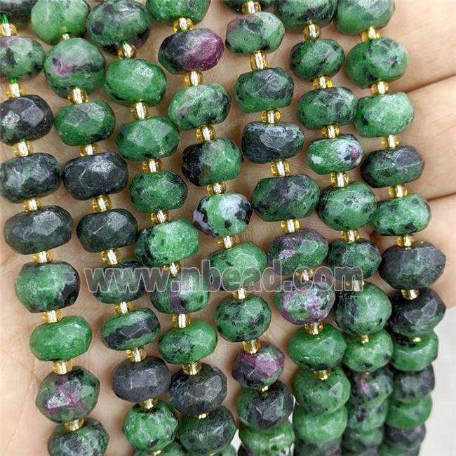 Natural Ruby In Zoisite Rondelle Beads Faceted Green