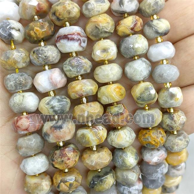 Natural Yellow Crazy Lace Agate Beads Faceted Rondelle